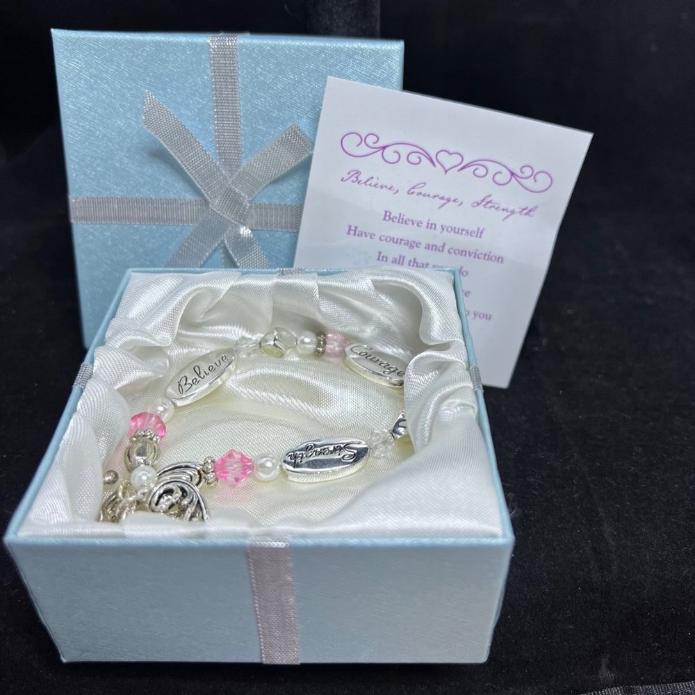 Expressively Yours Silver Tone & Pink Bracelet Believe Courage & Strength (2748)